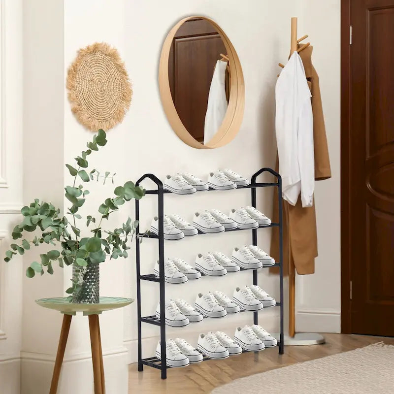 5-Tier Stackable Shoe Rack for 15 Pairs – Black