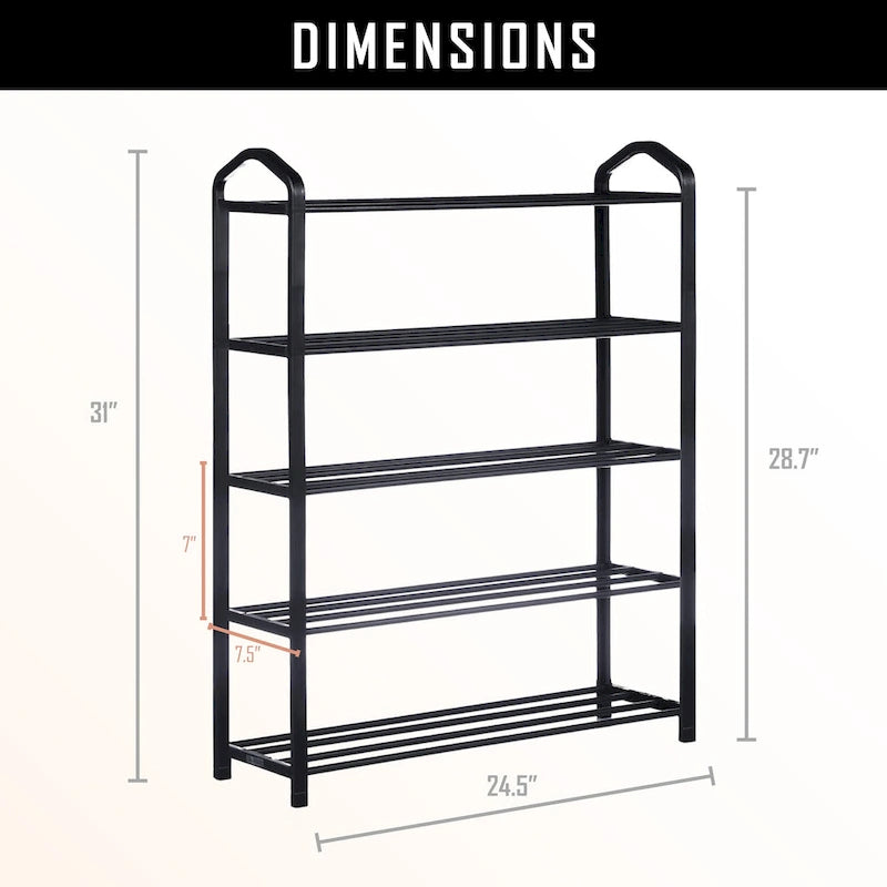 5-Tier Stackable Shoe Rack for 15 Pairs – Black