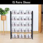 5-Tier Stackable Shoe Rack for 15 Pairs – Black