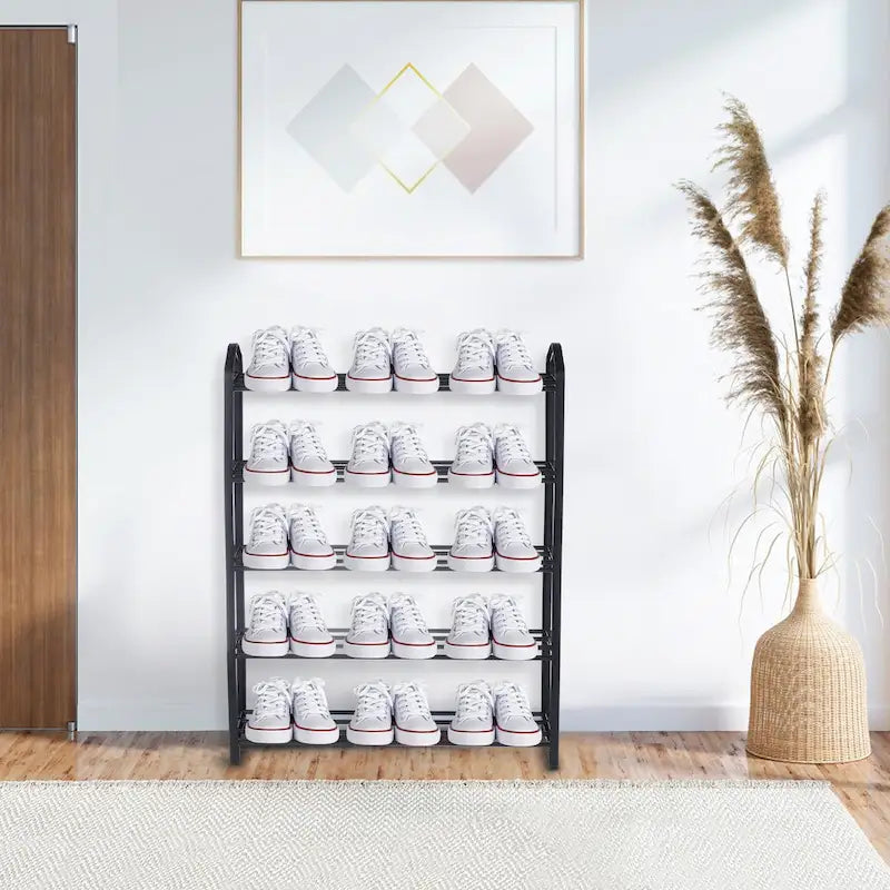 5-Tier Stackable Shoe Rack for 15 Pairs – Black