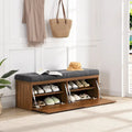 49-Inch Shoe Storage Bench with Cushion and Double Doors