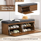 49-Inch Shoe Storage Bench with Cushion and Double Doors
