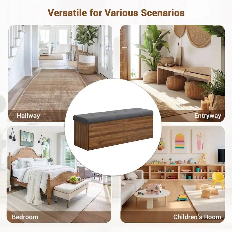 49-Inch Shoe Storage Bench with Cushion and Double Doors