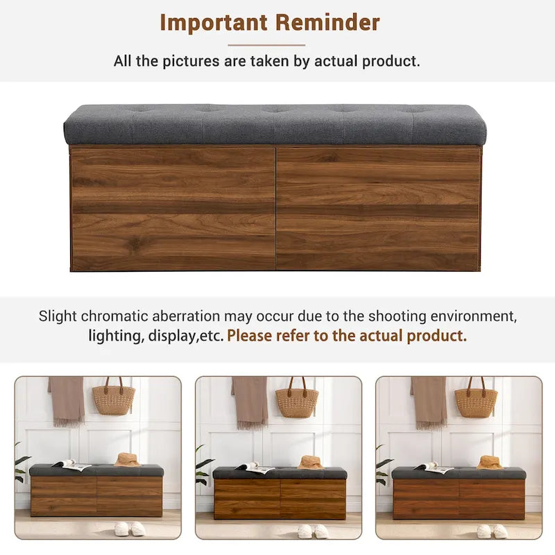 49-Inch Shoe Storage Bench with Cushion and Double Doors