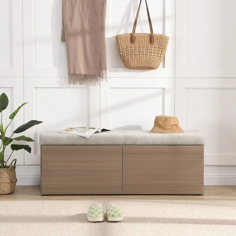 49-Inch Shoe Storage Bench with Cushion and Double Doors
