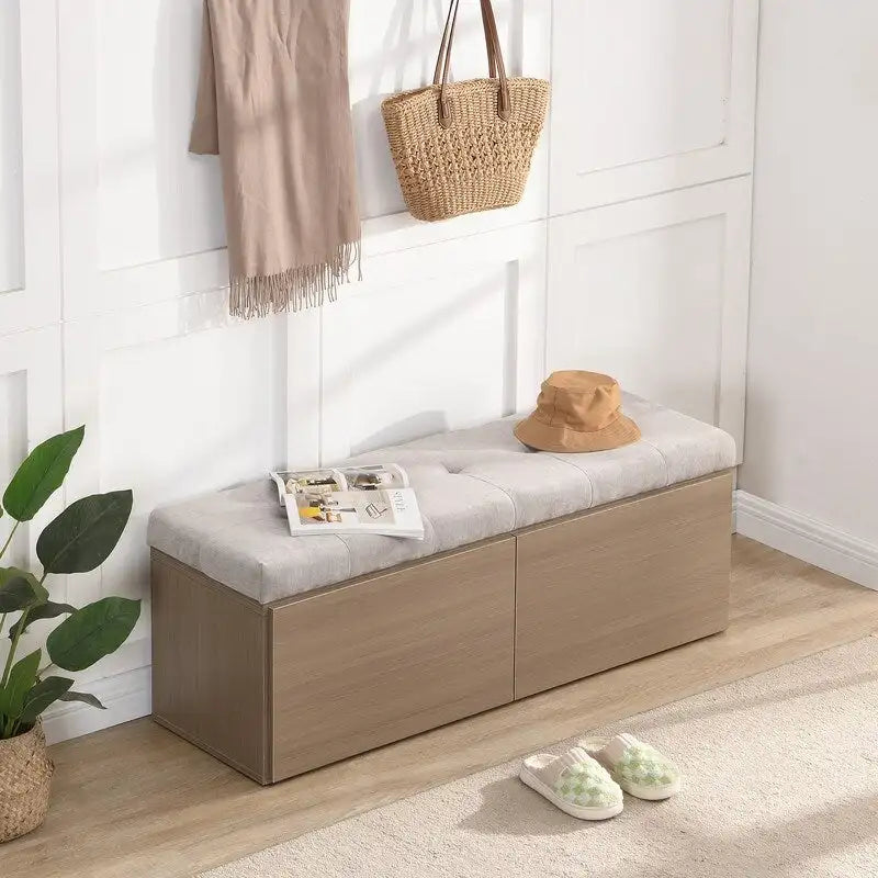 49-Inch Shoe Storage Bench with Cushion and Double Doors