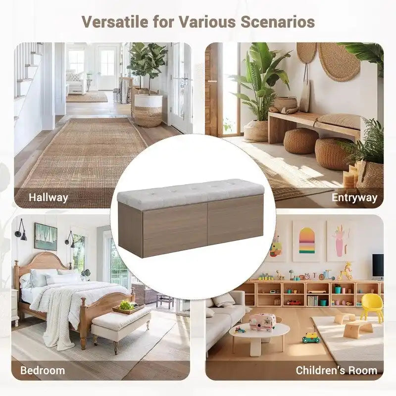 49-Inch Shoe Storage Bench with Cushion and Double Doors