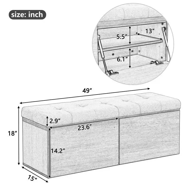 49-Inch Shoe Storage Bench with Cushion and Double Doors