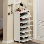 Mirror Shoe Cabinet with 6 Flip Drawers and 4 Metal Legs
