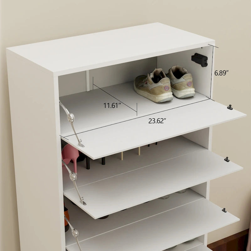 Mirror Shoe Cabinet with 6 Flip Drawers and 4 Metal Legs