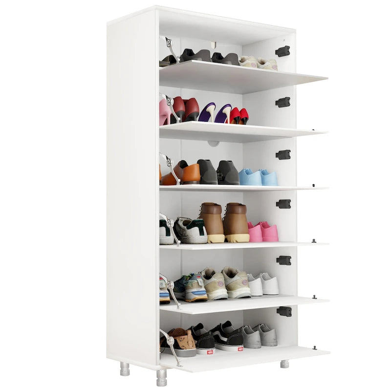 Mirror Shoe Cabinet with 6 Flip Drawers and 4 Metal Legs