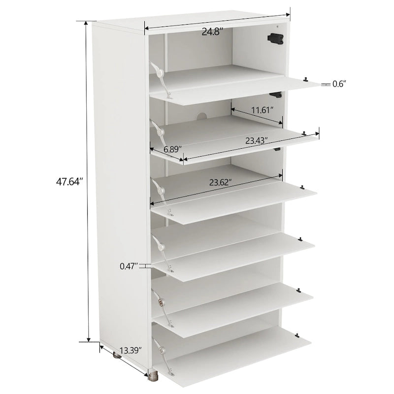 Mirror Shoe Cabinet with 6 Flip Drawers and 4 Metal Legs