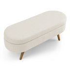Linen Pleated Storage Ottoman Bench with Rubberwood Legs