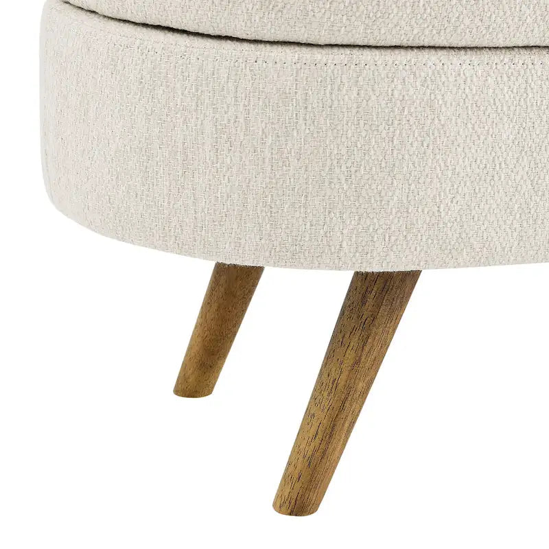 Linen Pleated Storage Ottoman Bench with Rubberwood Legs
