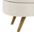 Linen Pleated Storage Ottoman Bench with Rubberwood Legs