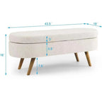 Linen Pleated Storage Ottoman Bench with Rubberwood Legs
