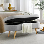 Linen Pleated Storage Ottoman Bench with Rubberwood Legs