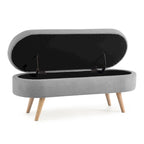 Linen Pleated Storage Ottoman Bench with Rubberwood Legs