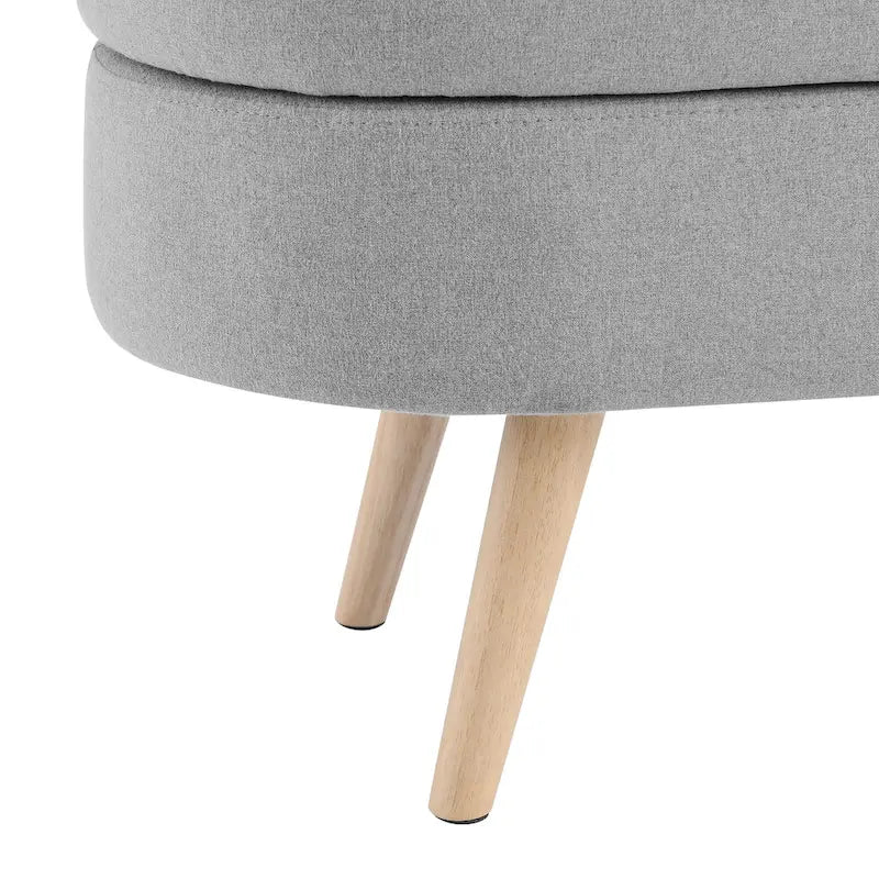 Linen Pleated Storage Ottoman Bench with Rubberwood Legs