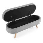 Linen Pleated Storage Ottoman Bench with Rubberwood Legs