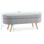 Linen Pleated Storage Ottoman Bench with Rubberwood Legs
