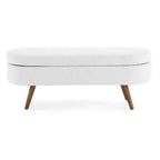 Linen Pleated Storage Ottoman Bench with Rubberwood Legs