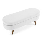Linen Pleated Storage Ottoman Bench with Rubberwood Legs