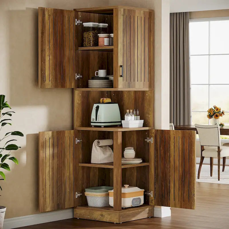 70.87" Tall Corner Cabinet with Louvered Doors and 5 Shelves, 19.69" W x 19.69" D