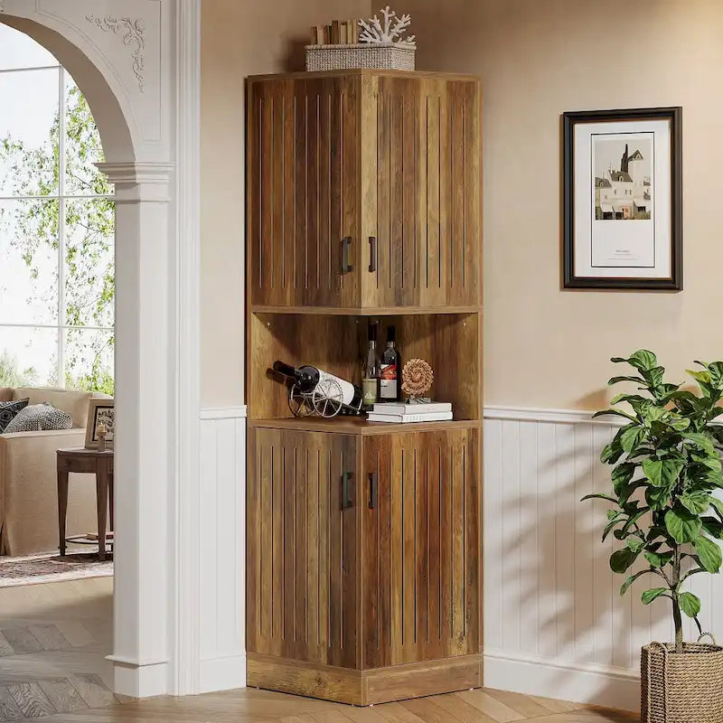 70.87" Tall Corner Cabinet with Louvered Doors and 5 Shelves, 19.69" W x 19.69" D