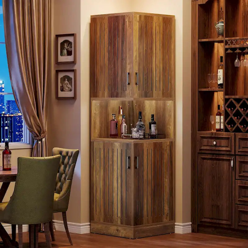 70.87" Tall Corner Cabinet with Louvered Doors and 5 Shelves, 19.69" W x 19.69" D