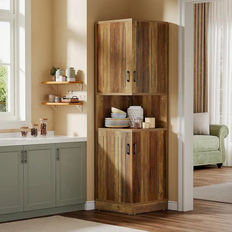 70.87" Tall Corner Cabinet with Louvered Doors and 5 Shelves, 19.69" W x 19.69" D
