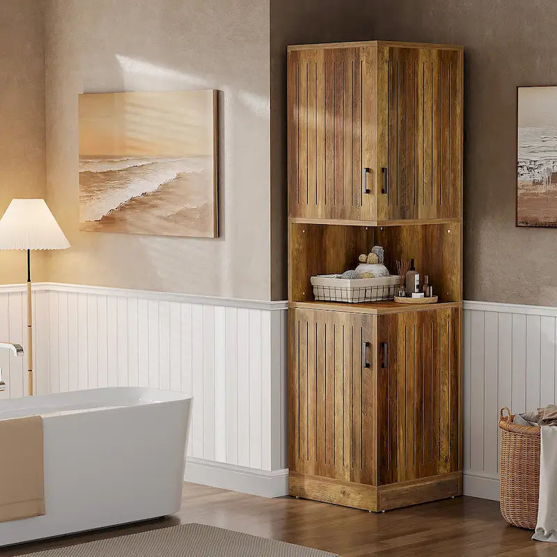 70.87" Tall Corner Cabinet with Louvered Doors and 5 Shelves, 19.69" W x 19.69" D