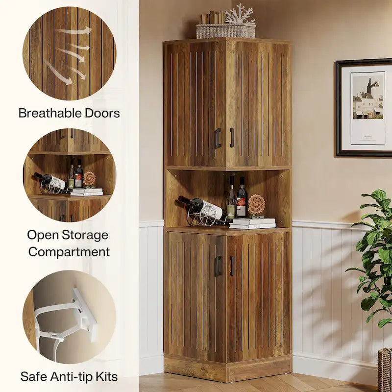 70.87" Tall Corner Cabinet with Louvered Doors and 5 Shelves, 19.69" W x 19.69" D