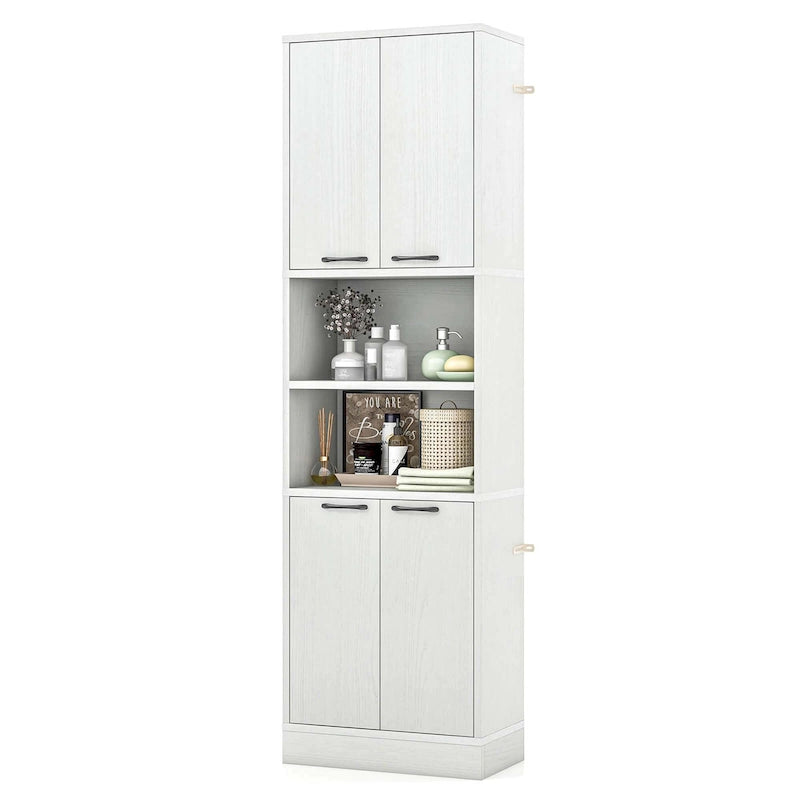 75" Tall Bathroom Storage Cabinet with 4 Doors & 2 Open Shelves