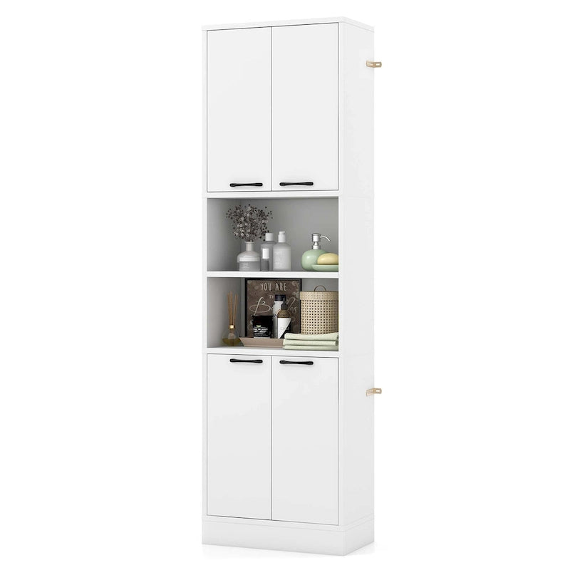 75" Tall Bathroom Storage Cabinet with 4 Doors & 2 Open Shelves