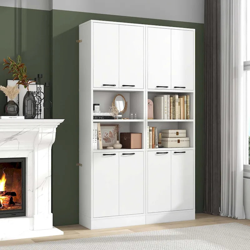 75" Tall Bathroom Storage Cabinet with 4 Doors & 2 Open Shelves