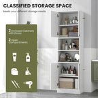 75" Tall Bathroom Storage Cabinet with 4 Doors & 2 Open Shelves