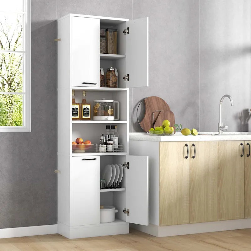 75" Tall Bathroom Storage Cabinet with 4 Doors & 2 Open Shelves