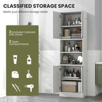 75" Tall Bathroom Storage Cabinet with 4 Doors & 2 Open Shelves