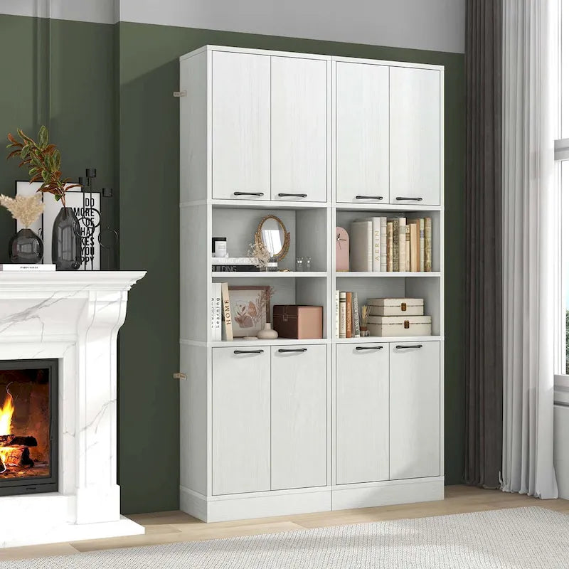 75" Tall Bathroom Storage Cabinet with 4 Doors & 2 Open Shelves