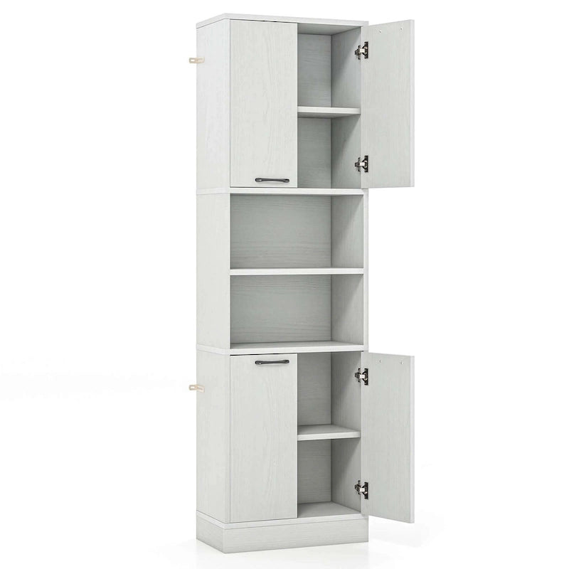 75" Tall Bathroom Storage Cabinet with 4 Doors & 2 Open Shelves
