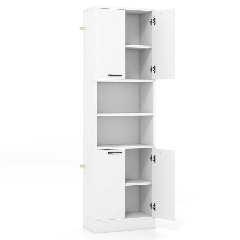 75" Tall Bathroom Storage Cabinet with 4 Doors & 2 Open Shelves