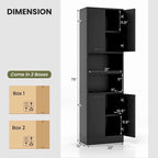 75" Tall Bathroom Storage Cabinet with 4 Doors & 2 Open Shelves