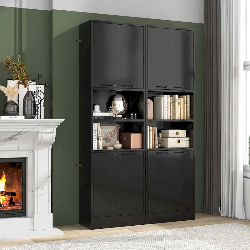 75" Tall Bathroom Storage Cabinet with 4 Doors & 2 Open Shelves