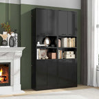 75" Tall Bathroom Storage Cabinet with 4 Doors & 2 Open Shelves