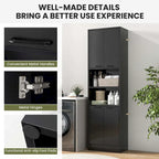 75" Tall Bathroom Storage Cabinet with 4 Doors & 2 Open Shelves