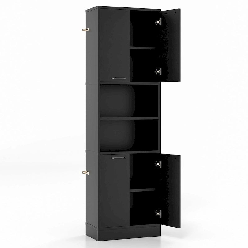 75" Tall Bathroom Storage Cabinet with 4 Doors & 2 Open Shelves