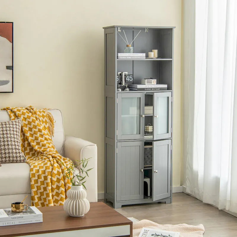 Tall Bathroom Storage Cabinet with Glass Doors