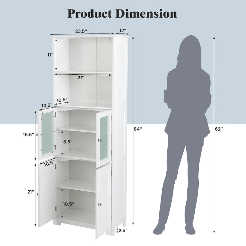 Tall Bathroom Storage Cabinet with Glass Doors