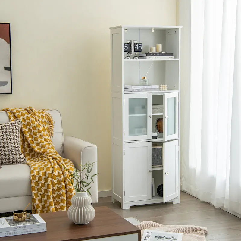 Tall Bathroom Storage Cabinet with Glass Doors